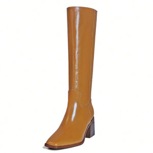 Botas altas para mujer con puntera cuadrada, tacón grueso