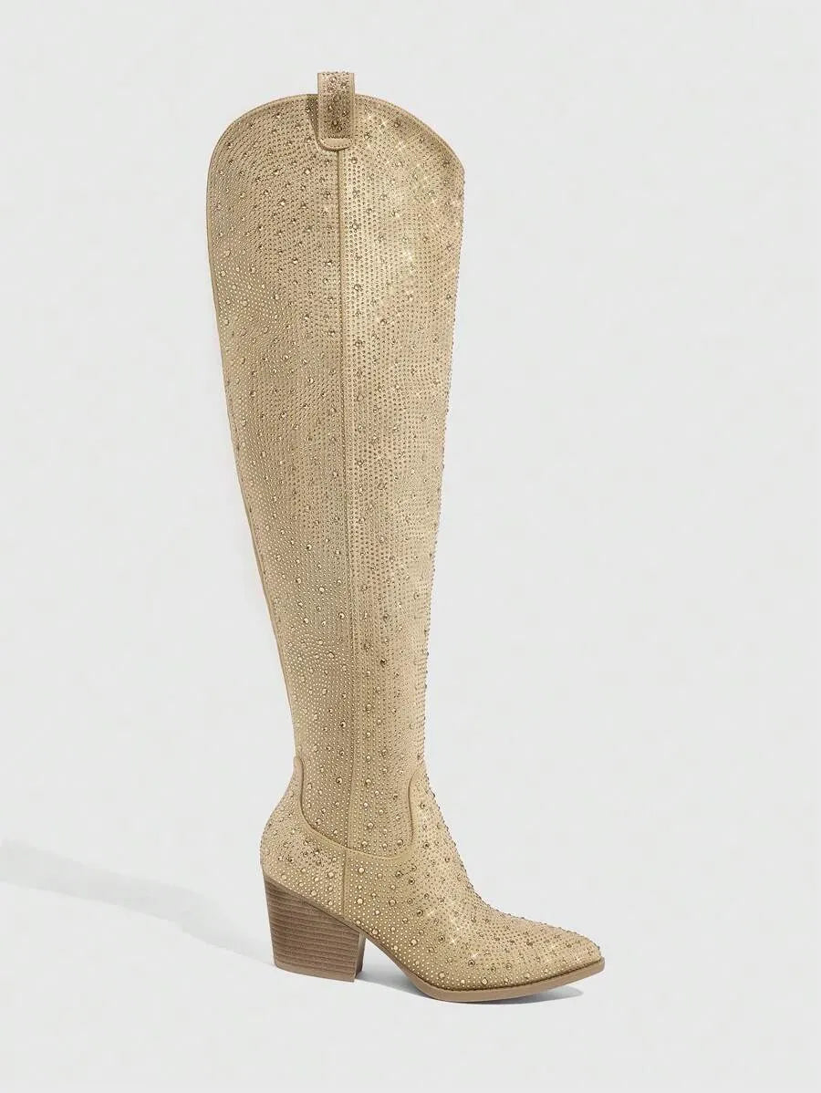 Botas por encima de la rodilla de cristal de moda