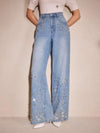 Jeans azules de mujer de lujo con adornos de strass