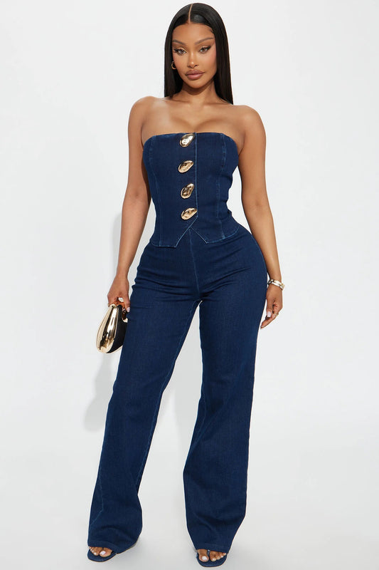 Conjunto top denim y pantalones
