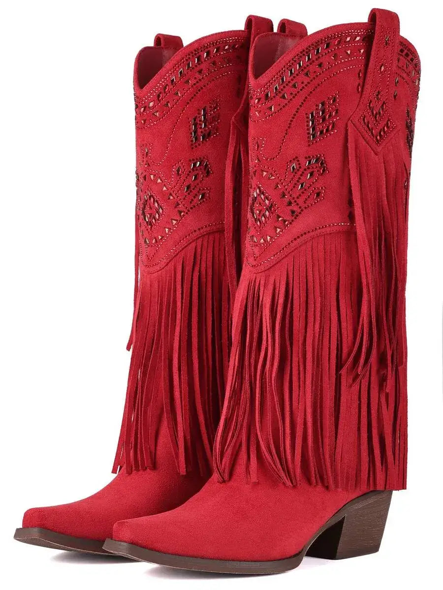 Botas vaqueras de mujer con flecos y pedrería