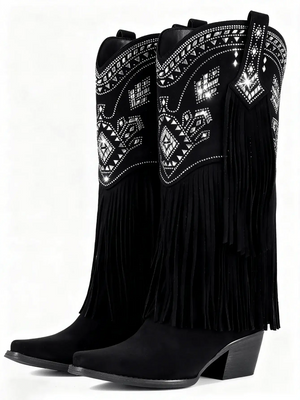 Botas vaqueras de mujer con flecos y pedrería
