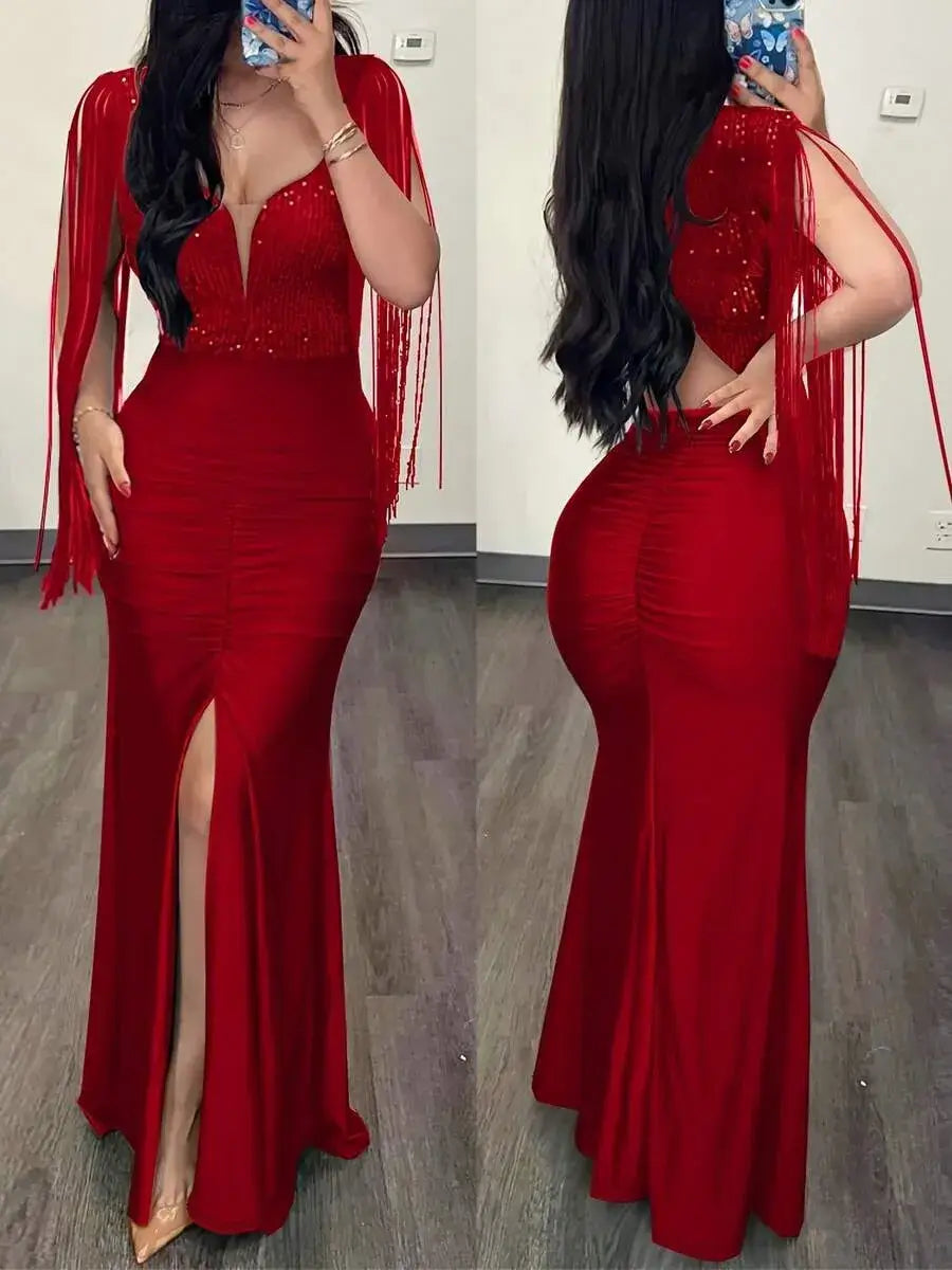 Vestido de dama de honor con mangas chal