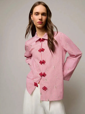 Blusa holgada con botones de estilo chino