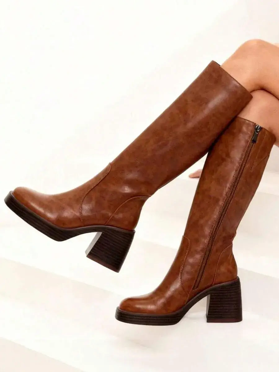 Botas altas rodilla con tacón grueso bloque