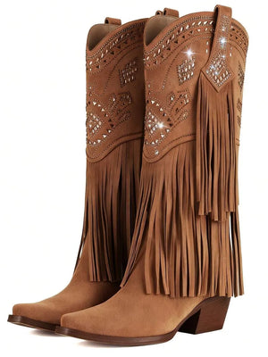 Botas vaqueras de mujer con flecos y pedrería