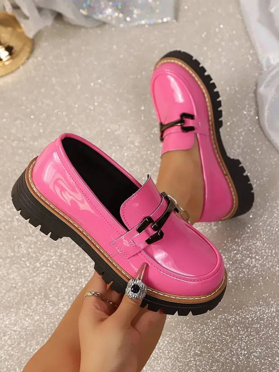 Mocasines de punta redonda fucsia