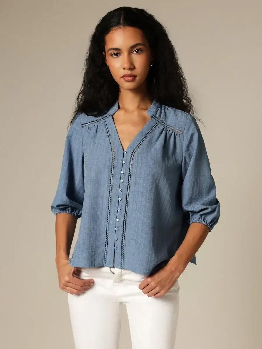 Blusa de chambray con cuello en V