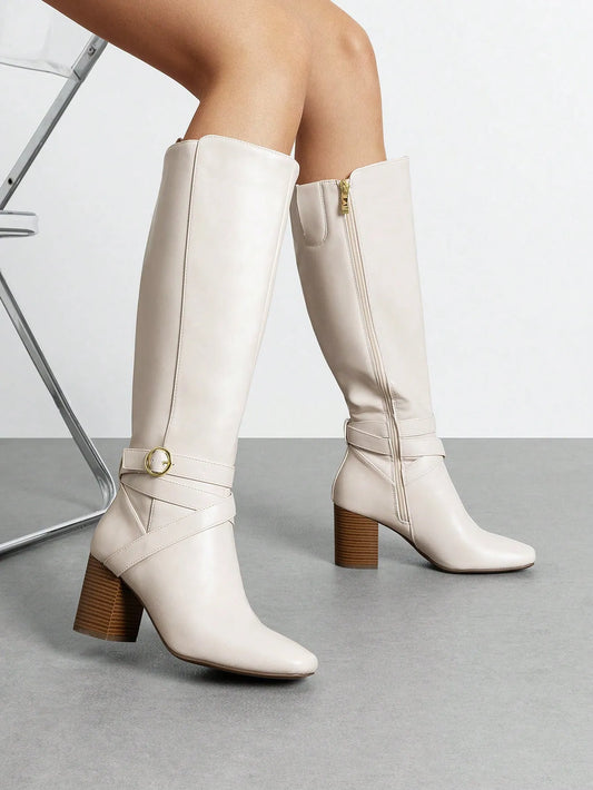 Botas altas hasta la rodilla con tacón ancho para mujer