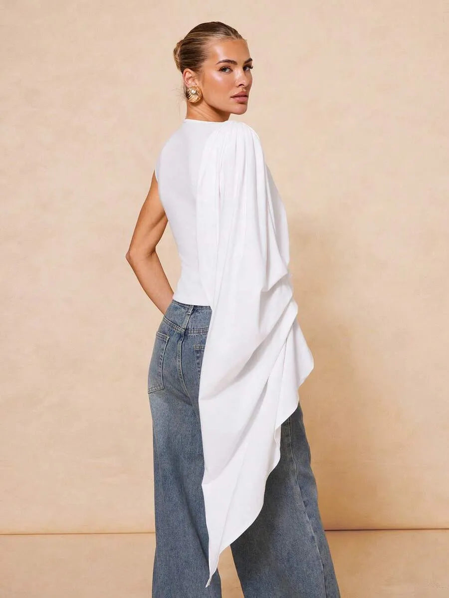 Blusa de vacaciones asimétrica de manga