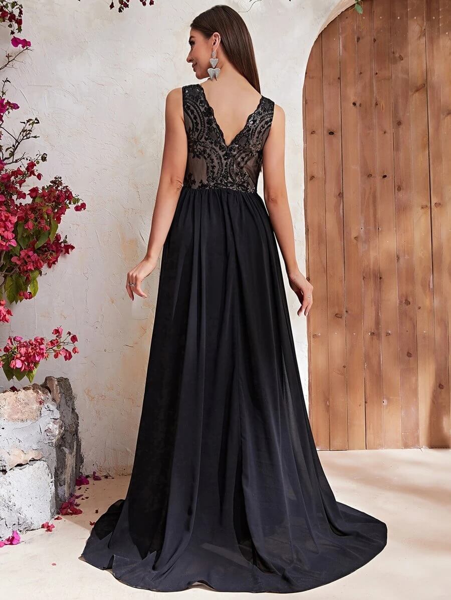 Vestido de vestir con lentejuela en contraste de malla maxi